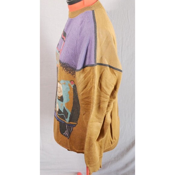 Vintage Vittorio Rocchetti 90s Sweater L Men's Brown Graphic 100% Cotton - Picture 8 of 16